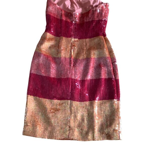 VICTOR COSTA VINTAGE ORANGE, YELLOW AND RED SEQUIN STRAPLESS DRESS 10 - Picture 5 of 10